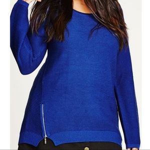 City Chic Front Zip Pullover Sweater - Blue